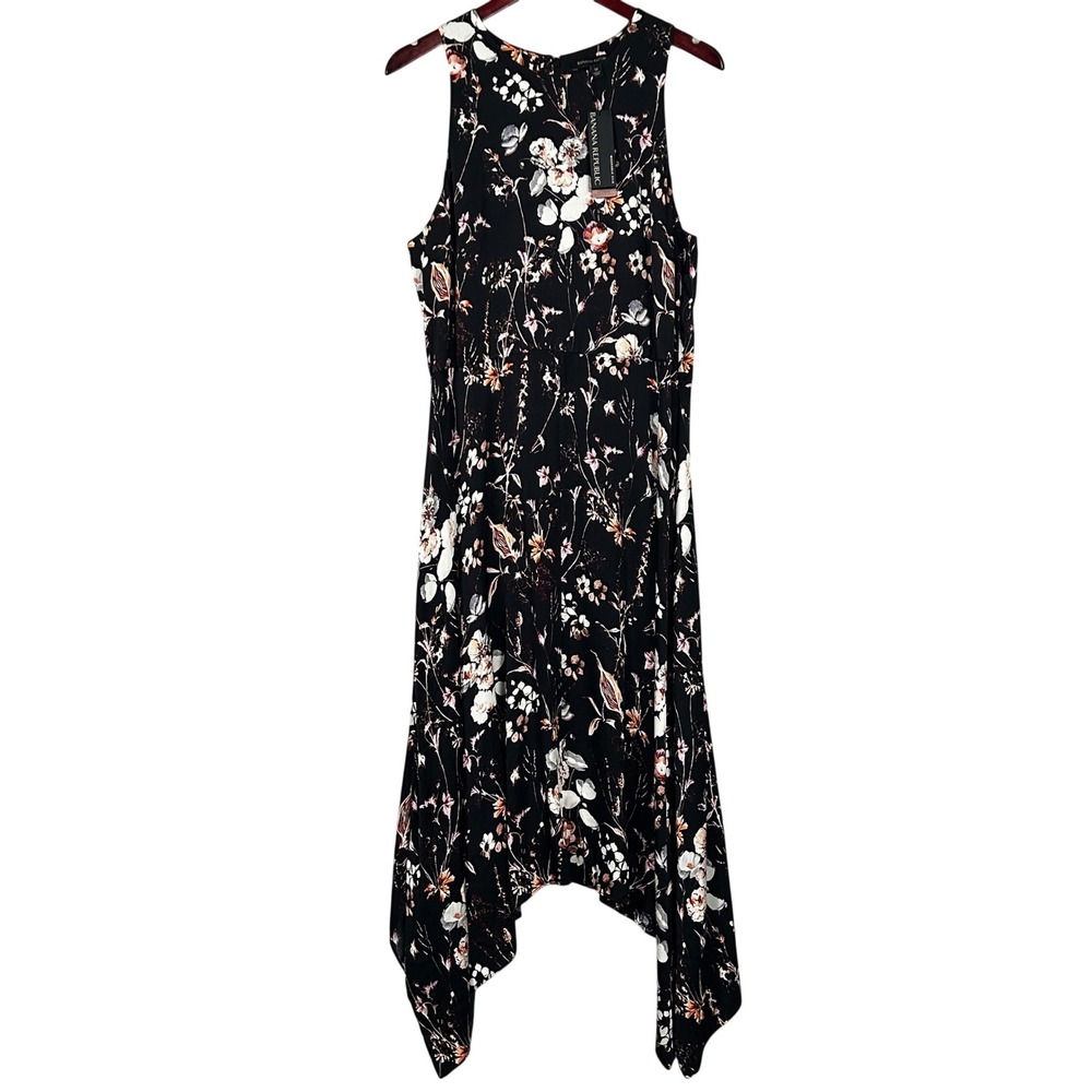 Banana Republic Floral Silk Dress Womens 14 Midi Homecoming Autumn Wedding Black